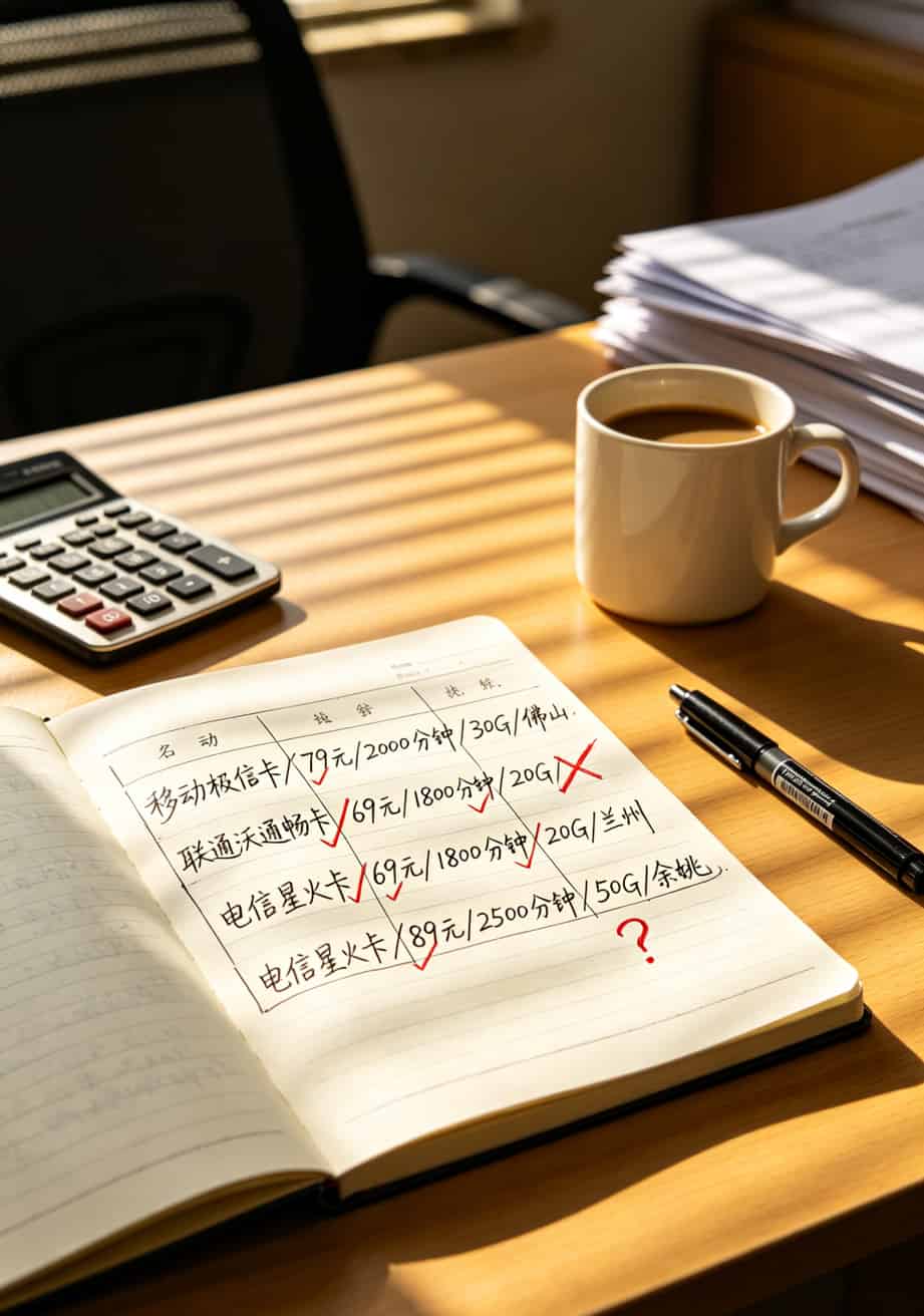 三大运营商电销卡套餐对比表格截图