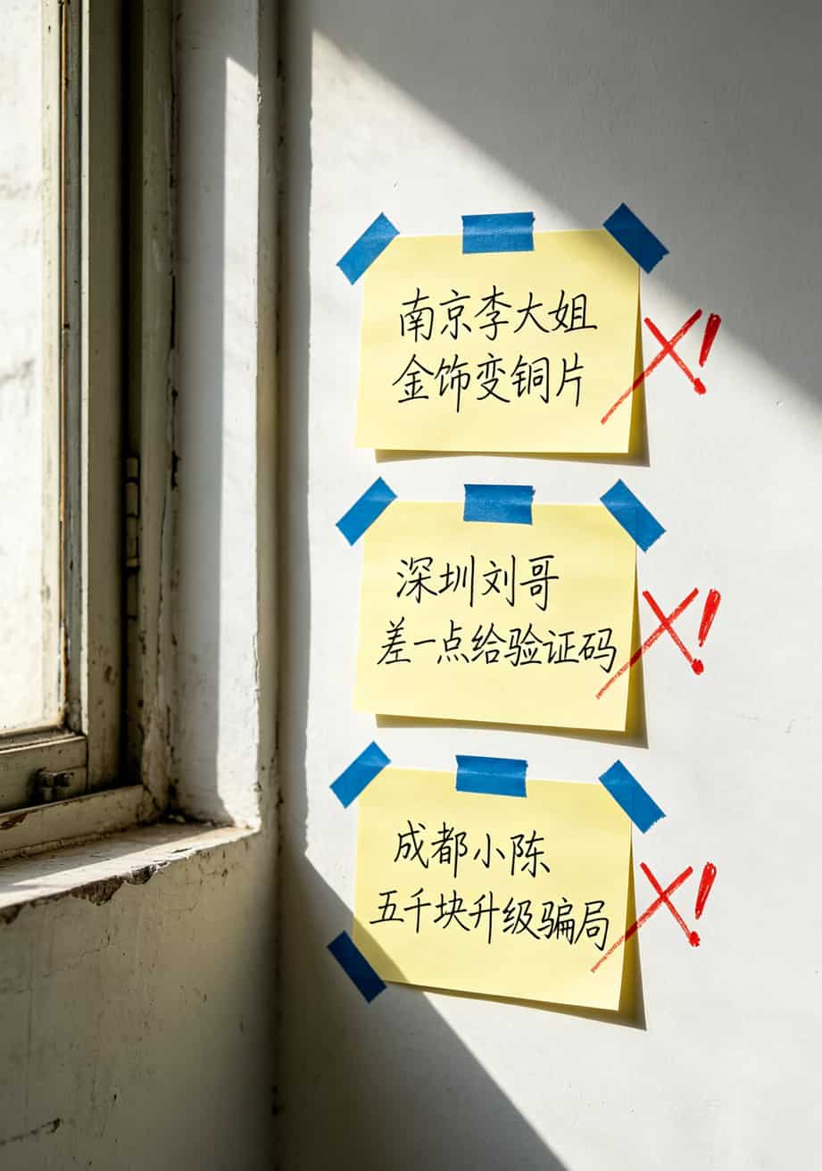 三张便利贴贴在墙上，每张写着一个踩坑故事