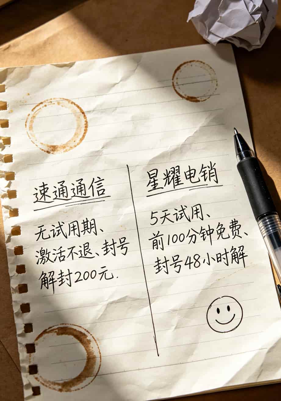 服务商试用期政策对比表，靠谱和不靠谱各列三条