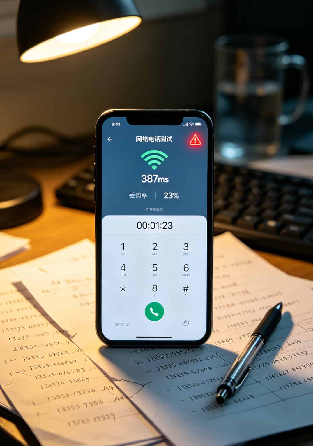 干电销第八年,我把家底都抖出来了:电信国际漫游怎么开通,还有那些卡商听了想打人的真话 电销卡网络电话质量测试界面,显示信号不稳定