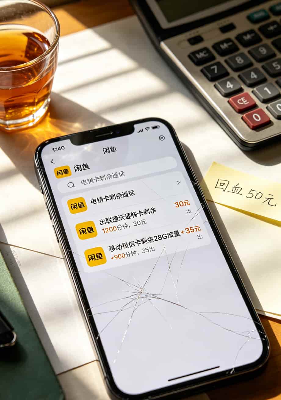 闲鱼搜索“电销卡剩余通话”的结果截图