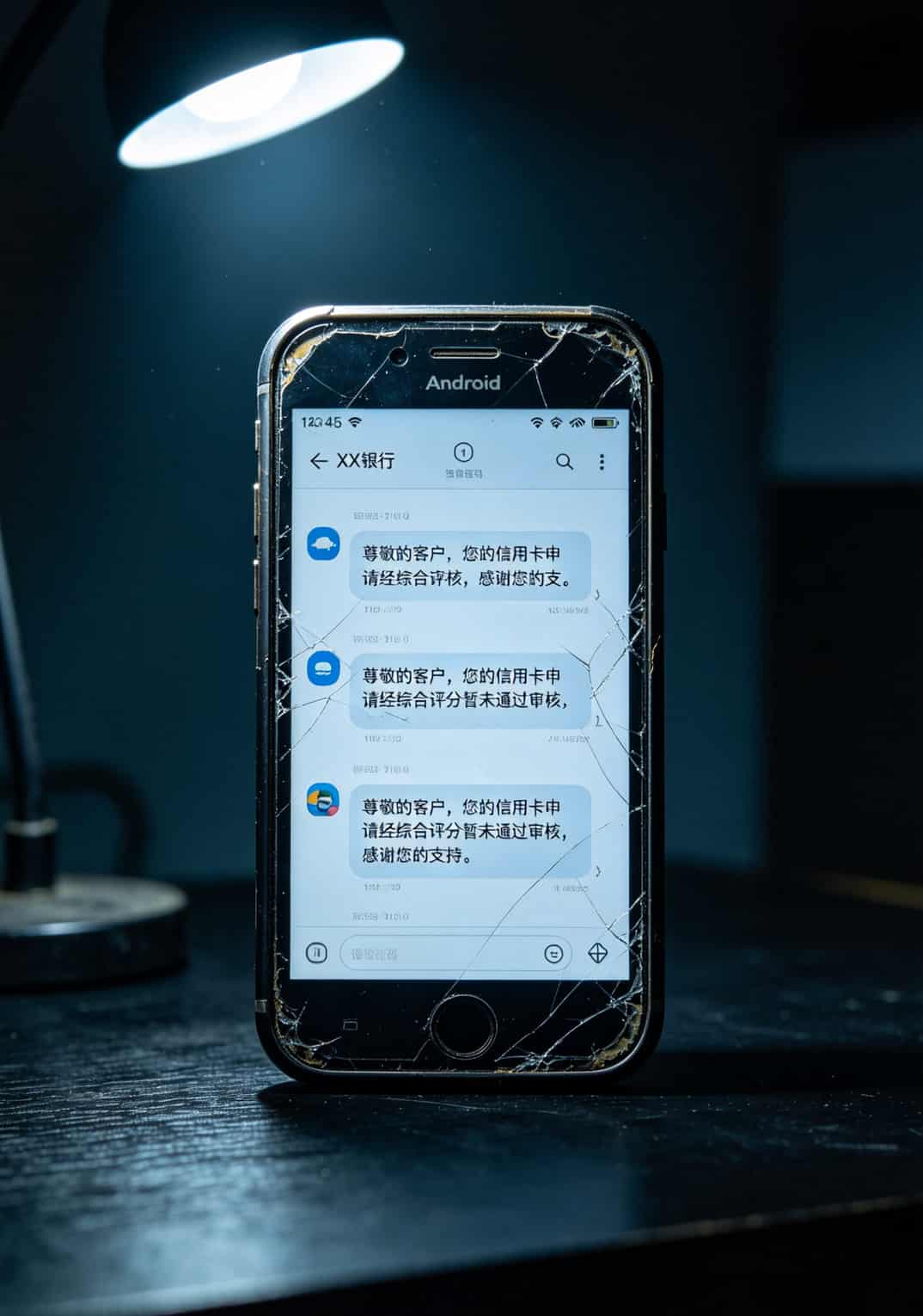 手机短信界面显示银行发来的“综合评分不足”拒批通知