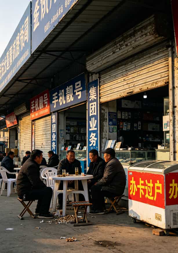 亳州魏武大道通讯市场入口处多家手机卡批发店铺