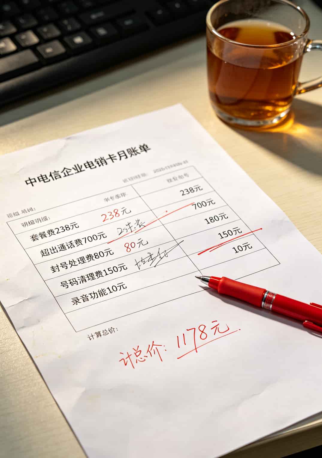 干了8年催收换了十几张卡,中电信电销卡到底值不值得办?直接说结论 中电信电销卡月账单明细表格截图
