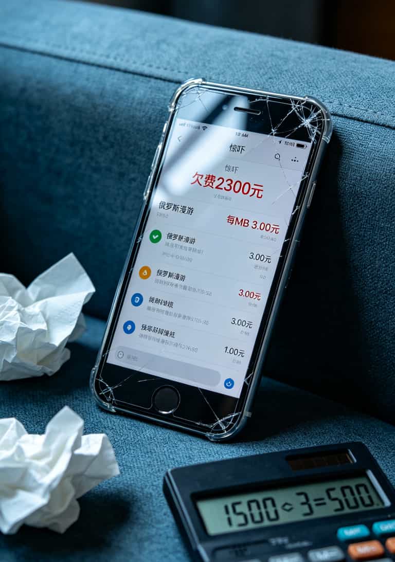 200g流量卡多吗可以用多久呢?我亏了2300块,总算把这事整明白了 天价漫游费账单截图示例
