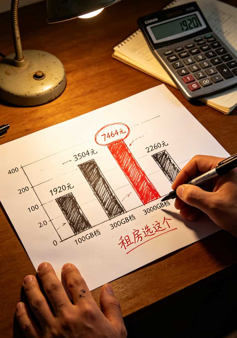 三年总成本对比柱状图（随身WiFi三档 vs 宽带）