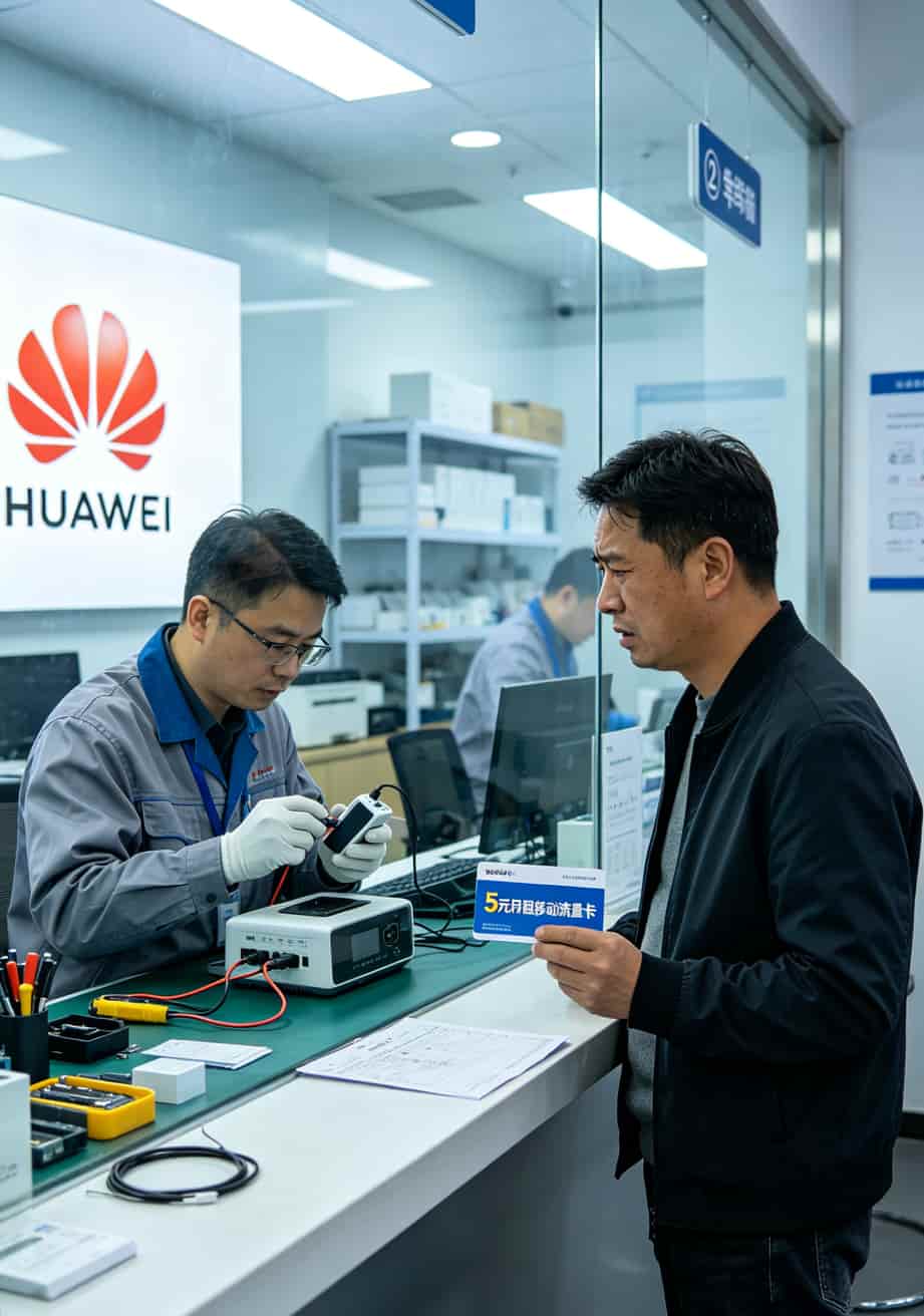 掏心窝子劝一句:办5元月租移动流量卡前,先把华为随身WiFi这7个坑躲开 华为售后服务中心检测随身WiFi的场景图
