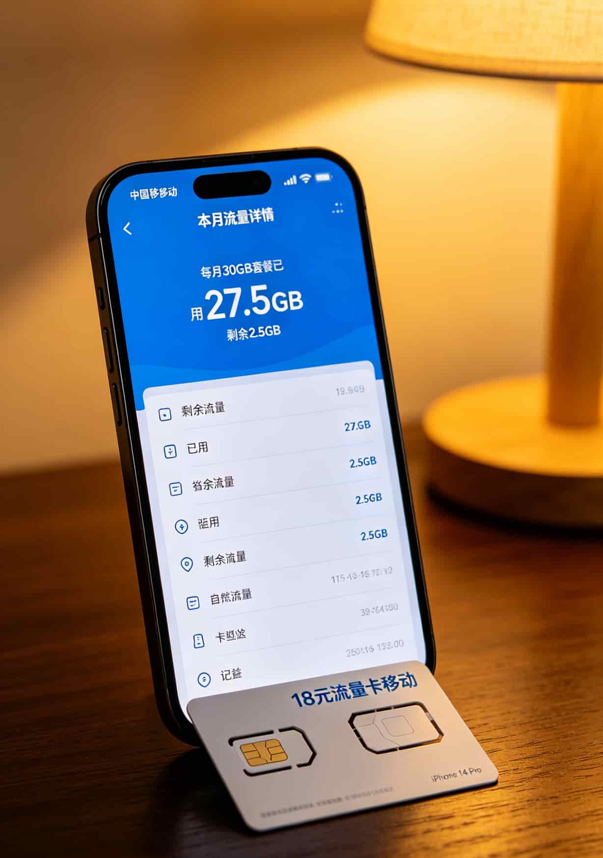 华为随身WiFi插卡没反应?我折腾了三天,18元流量卡移动版到底怎么用(附真实踩坑记录) 中国移动APP流量查询页面,显示已用流量和剩余流量