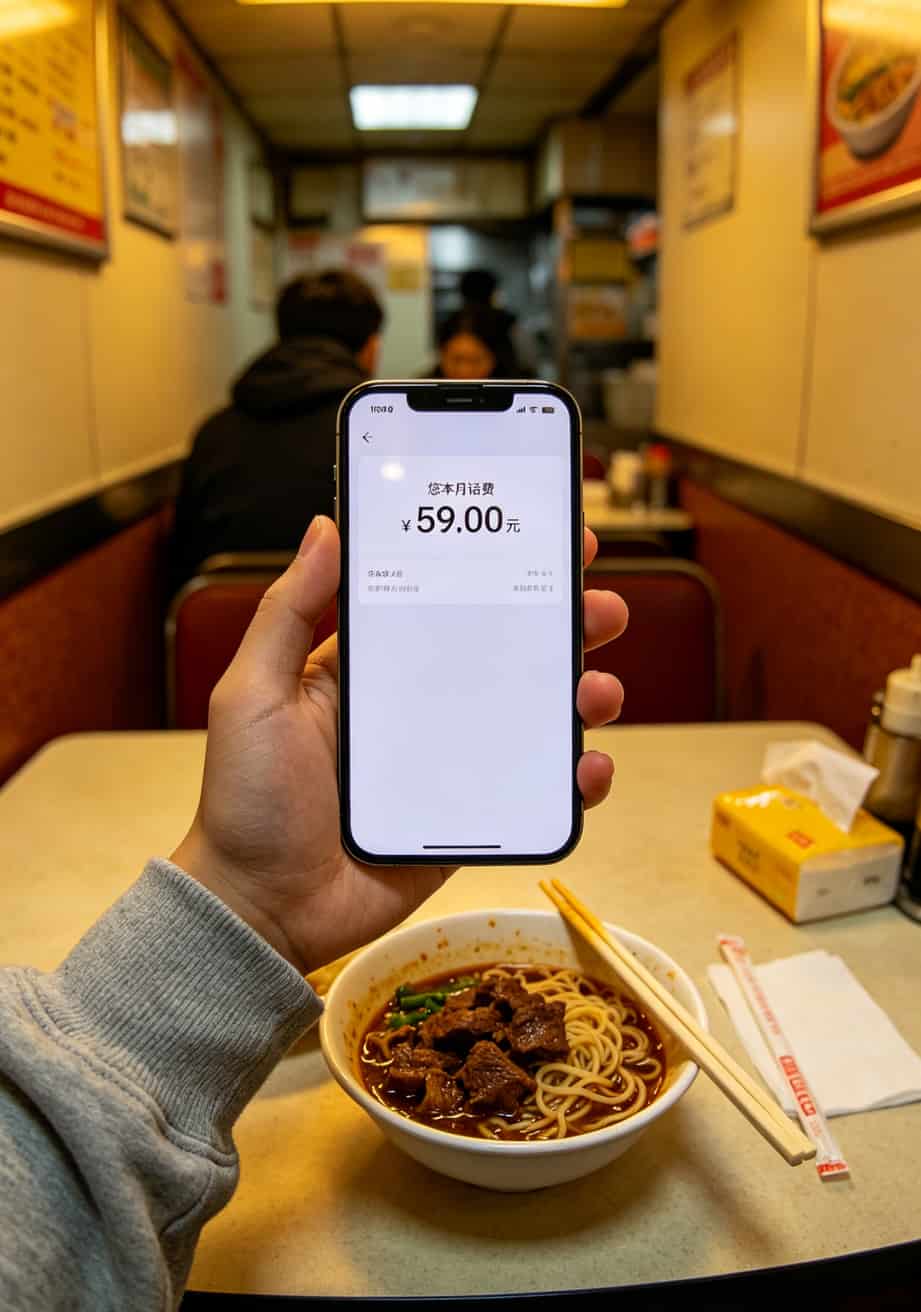 手机短信截图显示本月话费59元，用户一脸懵