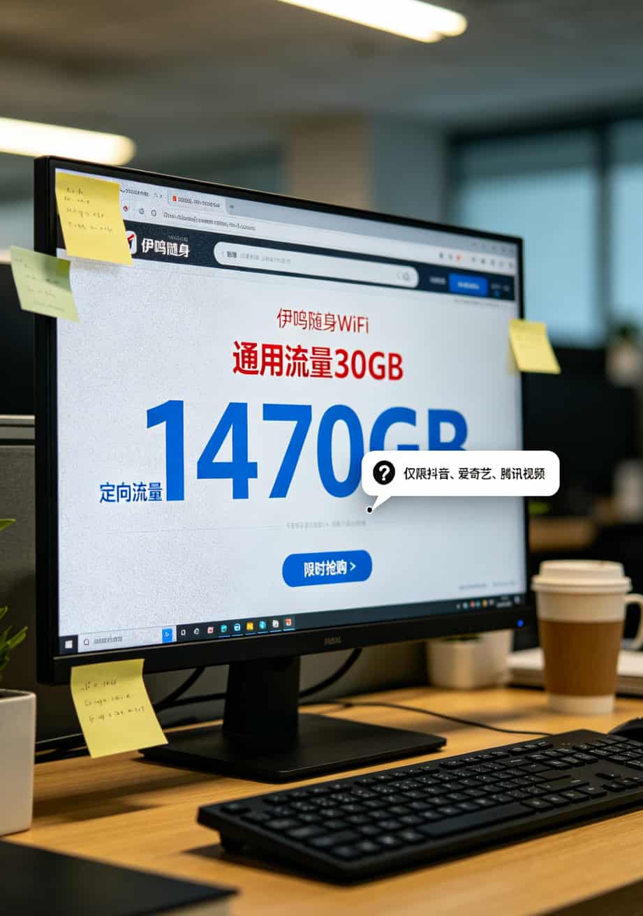 伊鸣套餐详情页截图，通用流量和定向流量分开标注