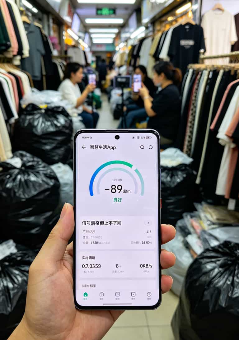 华为智慧生活App信号强度界面截图，显示-89dBm但无法上网