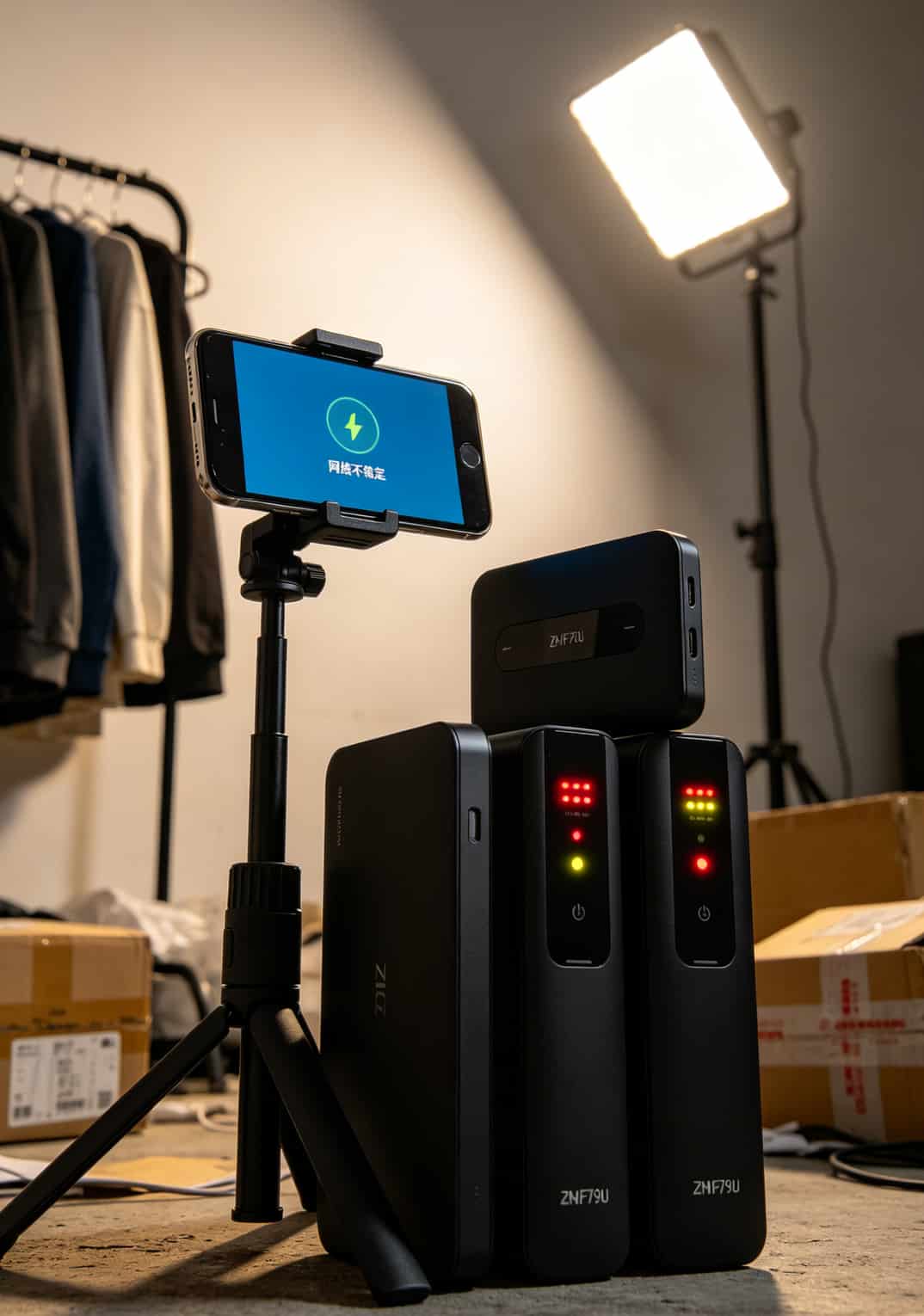 中兴MF79U随身WiFi与三张不同运营商流量卡摆在一起
