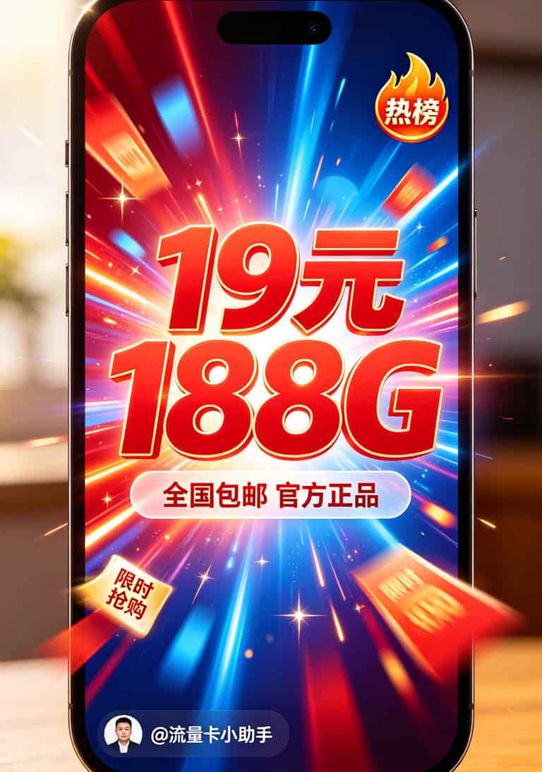 抖音上19元流量卡广告截图，红色大字写着188G