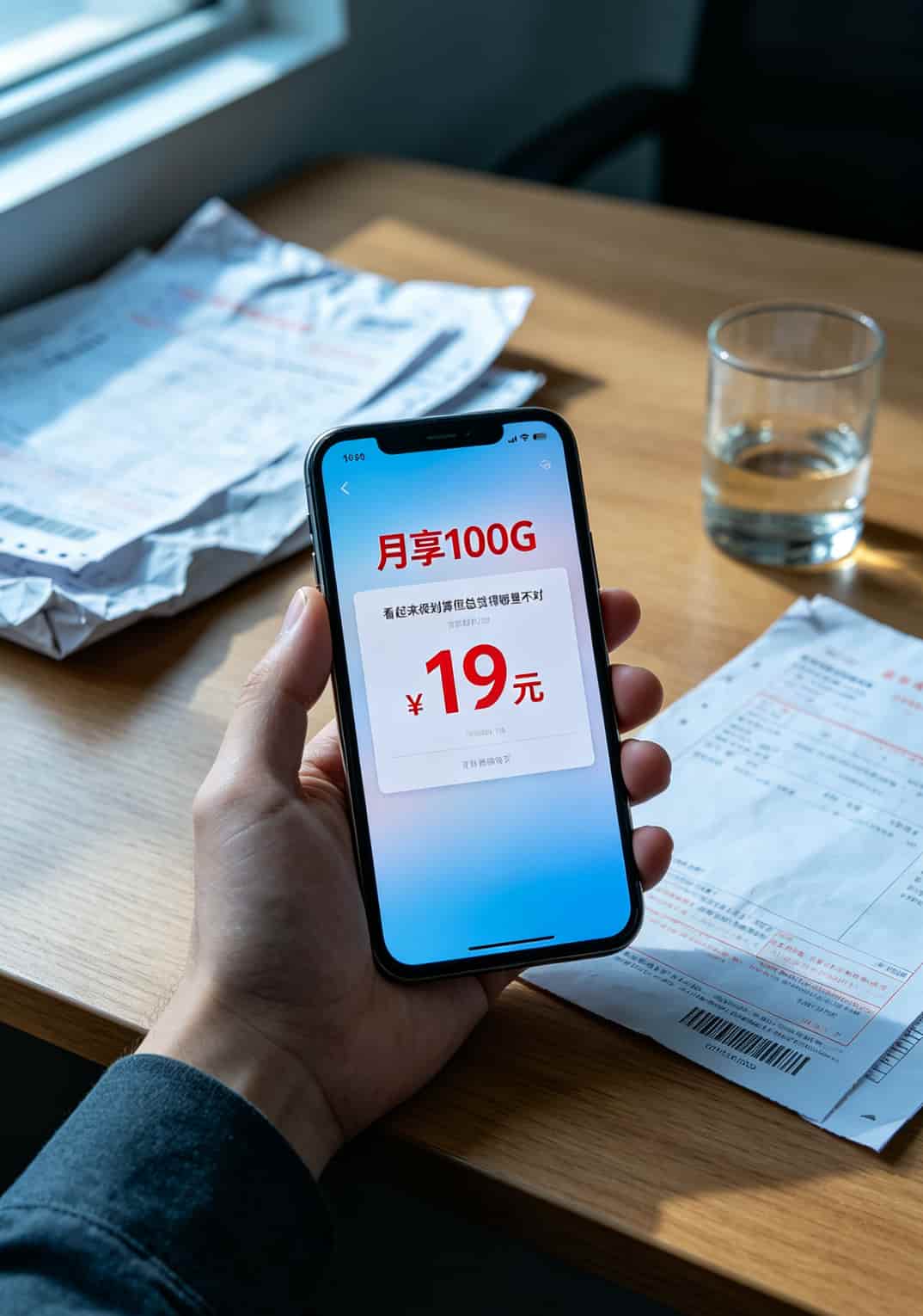 19元通用流量卡坑了多少人?我花2000块买了这些教训(附避坑指南) 19元通用流量卡宣传界面截图,写着月享100G全国流量