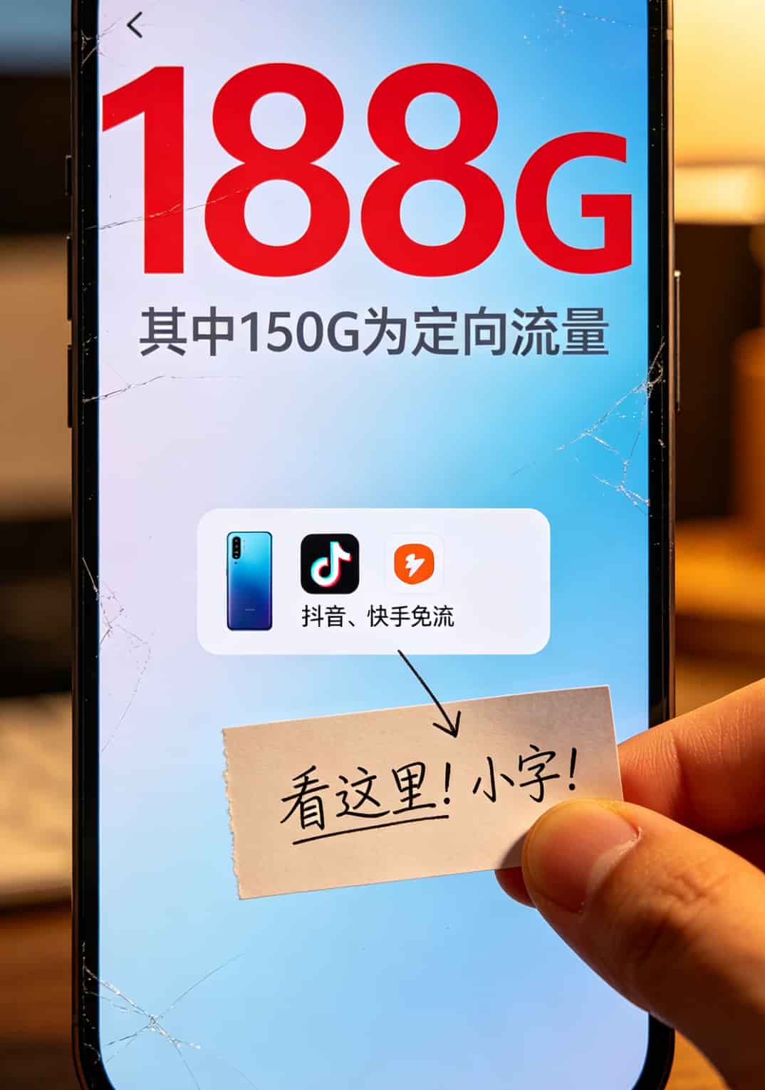 移动宣传页截图，188G大字下面用小字写着“其中150G定向流量”
