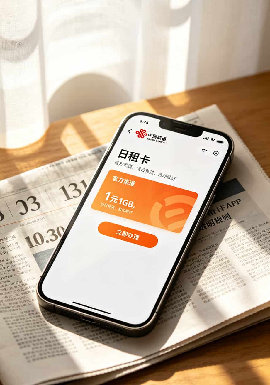 正规日租卡套餐截图，标注“1元1G当日有效”
