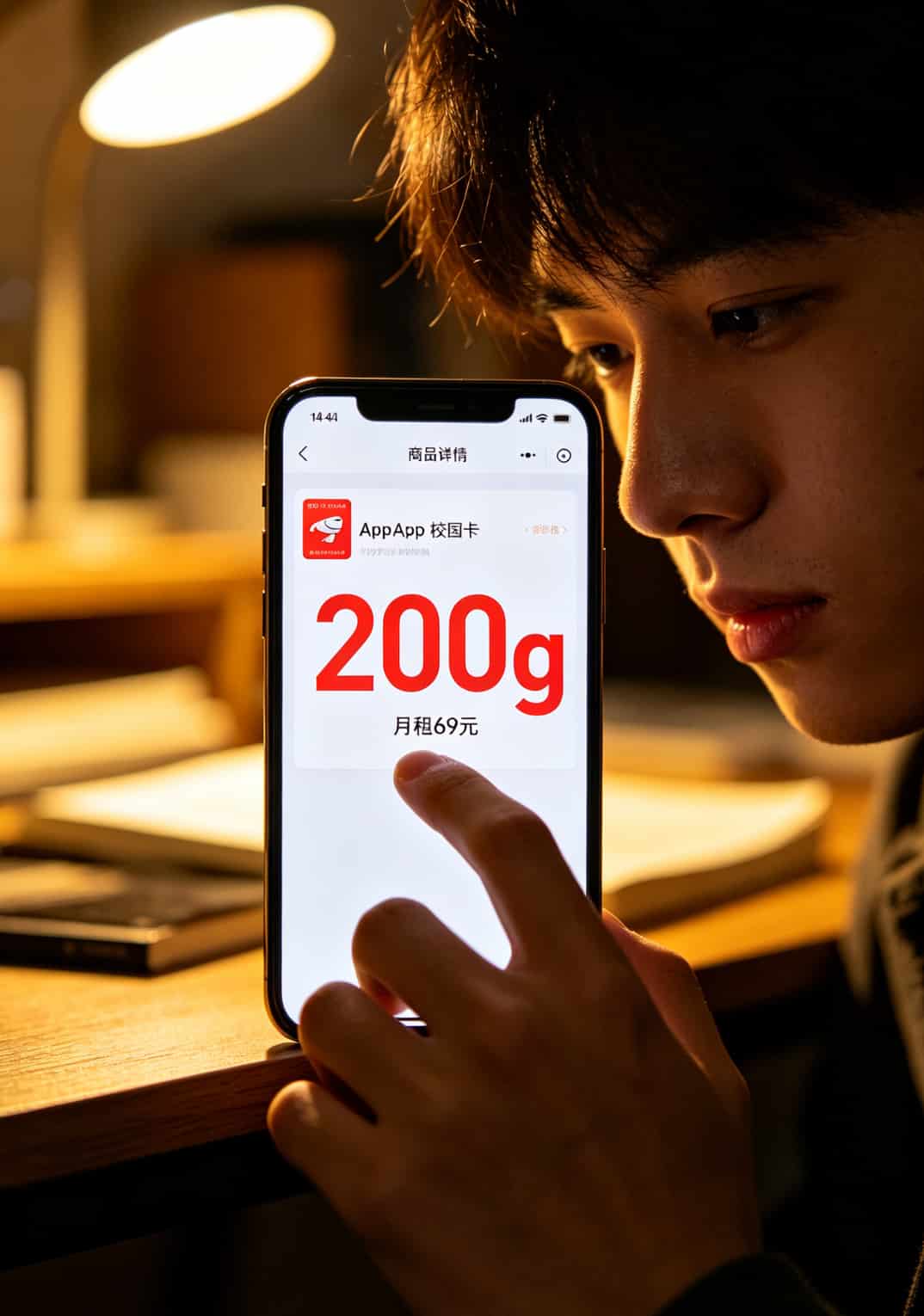 200g的流量卡怎么办理?我亏了200块才搞明白,这篇全说清楚 京东校园卡套餐详情页截图,200g大字突出