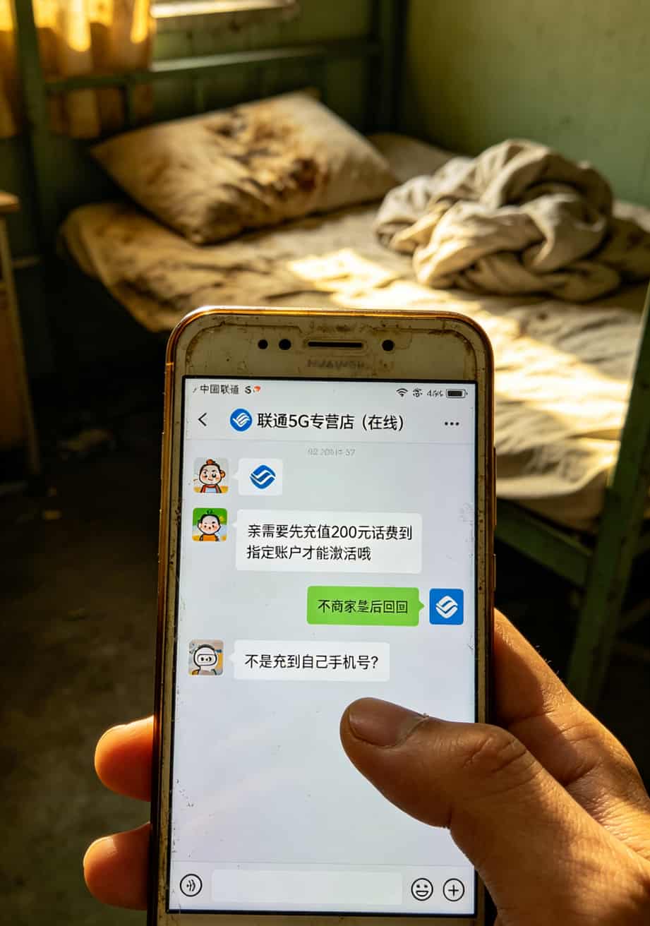 一张聊天记录截图，商家说“需要先充值200元话费才能激活”