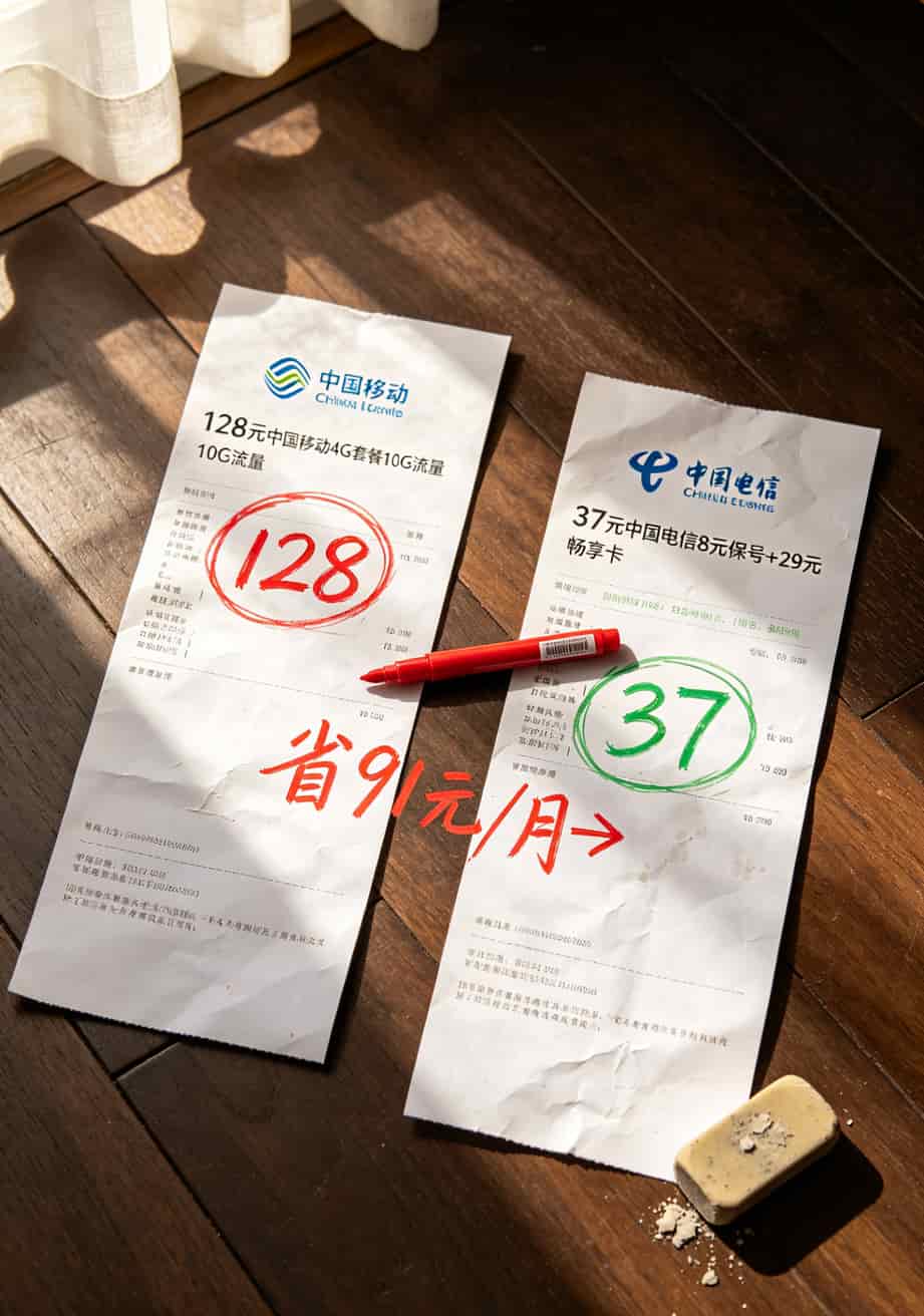 2021什么卡流量多又便宜?实测4张网red卡,我话费从128降到29 一年话费账单前后对比节省金额示意