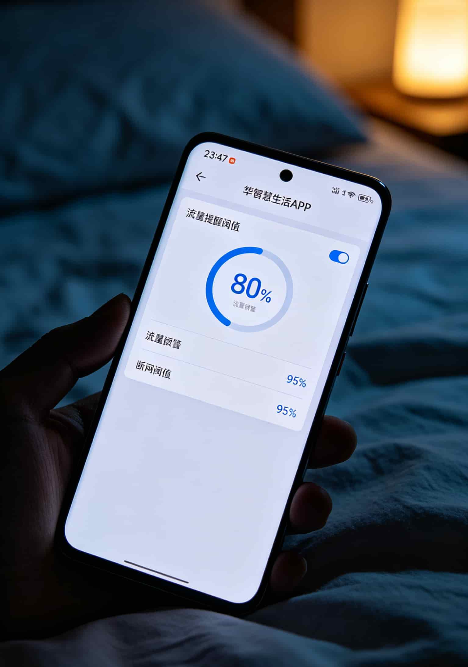 华为智慧生活APP流量预警设置界面
