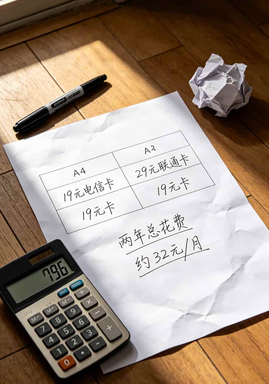 29流量卡是真的吗?我摊牌了,三张卡实测半年,有些话不得不说 两年使用成本对比表格,19元套餐和29元套餐的总花费差异