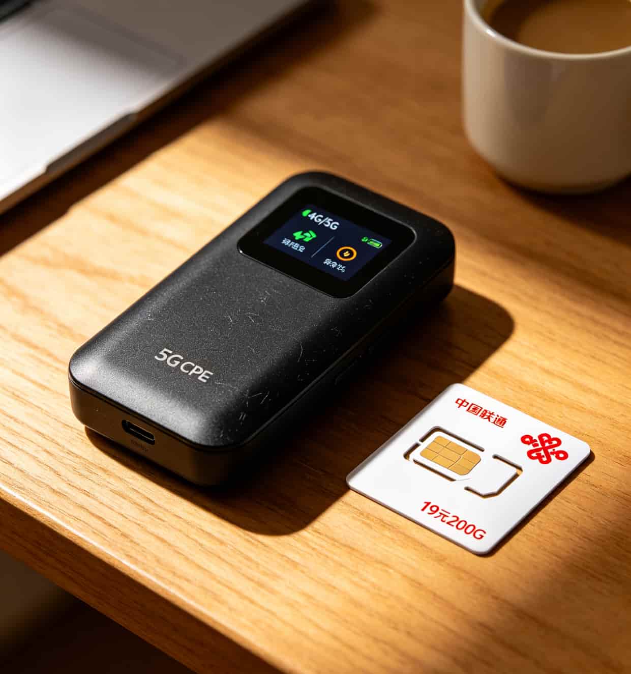 5G随身WiFi设备和联通流量卡实拍对比