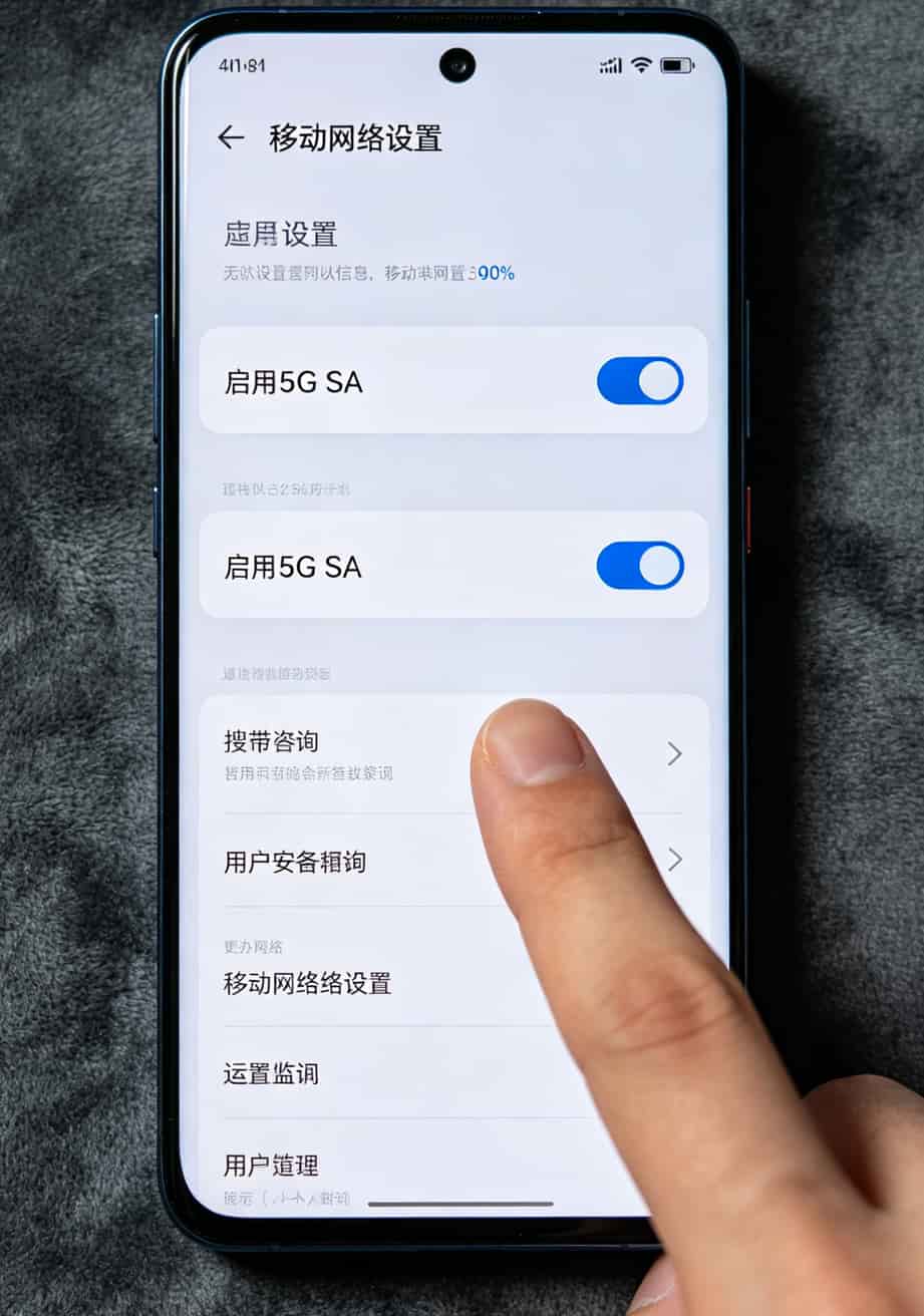 纯电信流量卡没信号?别急着销户,90%是你手机或设置的锅,花5分钟调一下就能救 手机设置中开启5G SA模式的界面截图