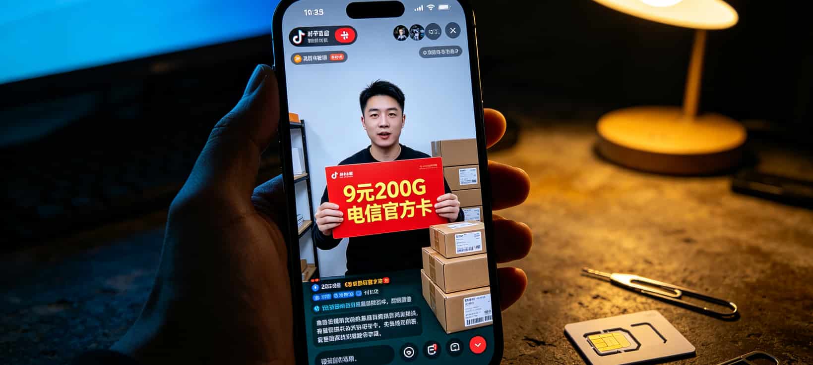华为随身WiFi搭配9元月租流量卡电信,我踩了6个坑才敢说真话 抖音平台9元月租流量卡电信的宣传广告截图
