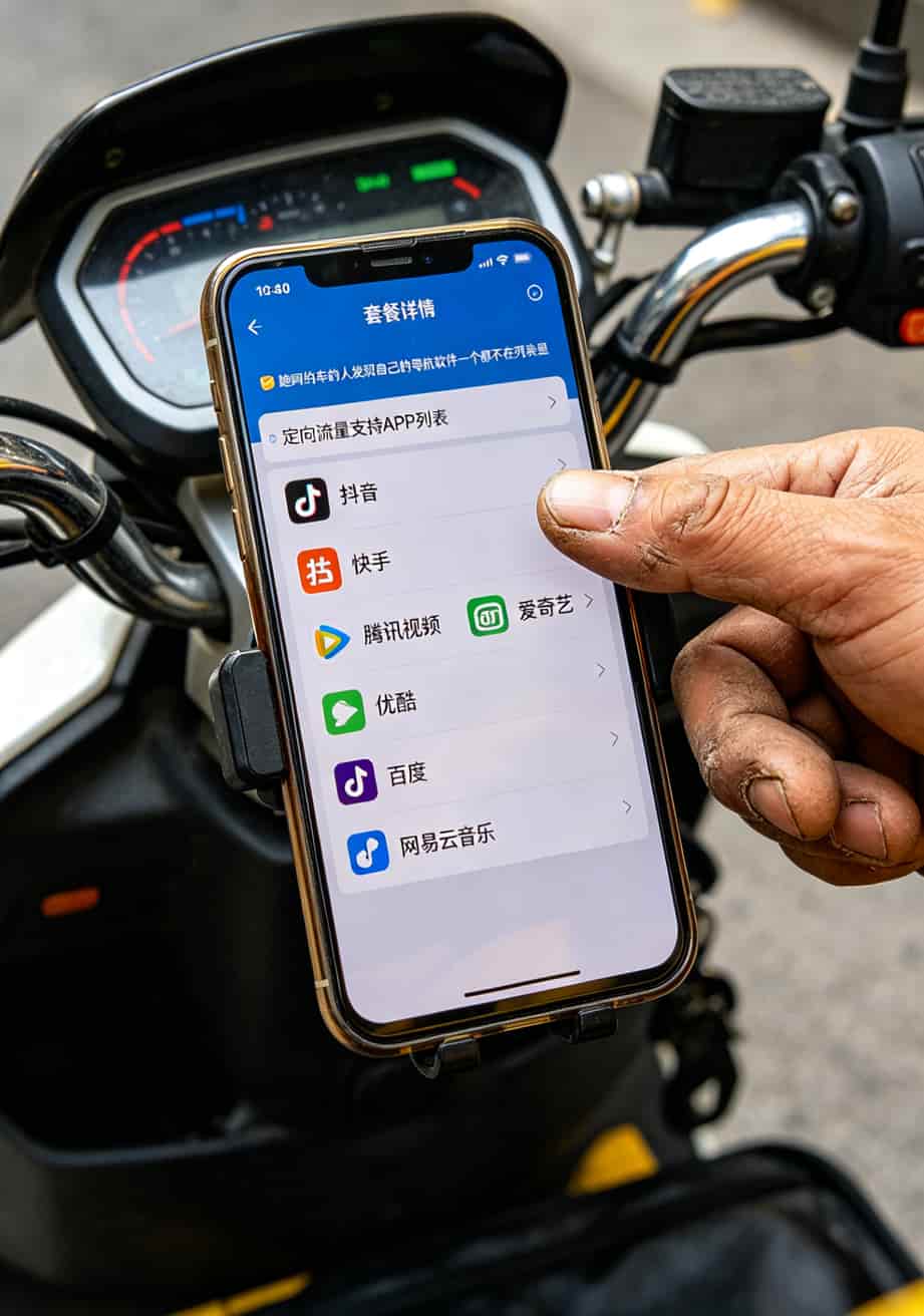 1000g流量卡多少钱一张?19块?我掏300块买来的教训告诉你答案 套餐详情页显示定向流量APP列表,不含导航软件