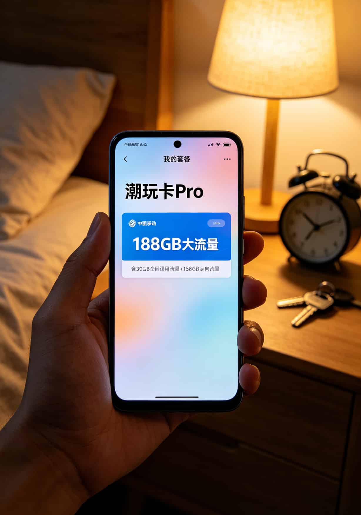 移动潮玩卡Pro套餐详情页截图，通用流量30G定向158G用小字标注