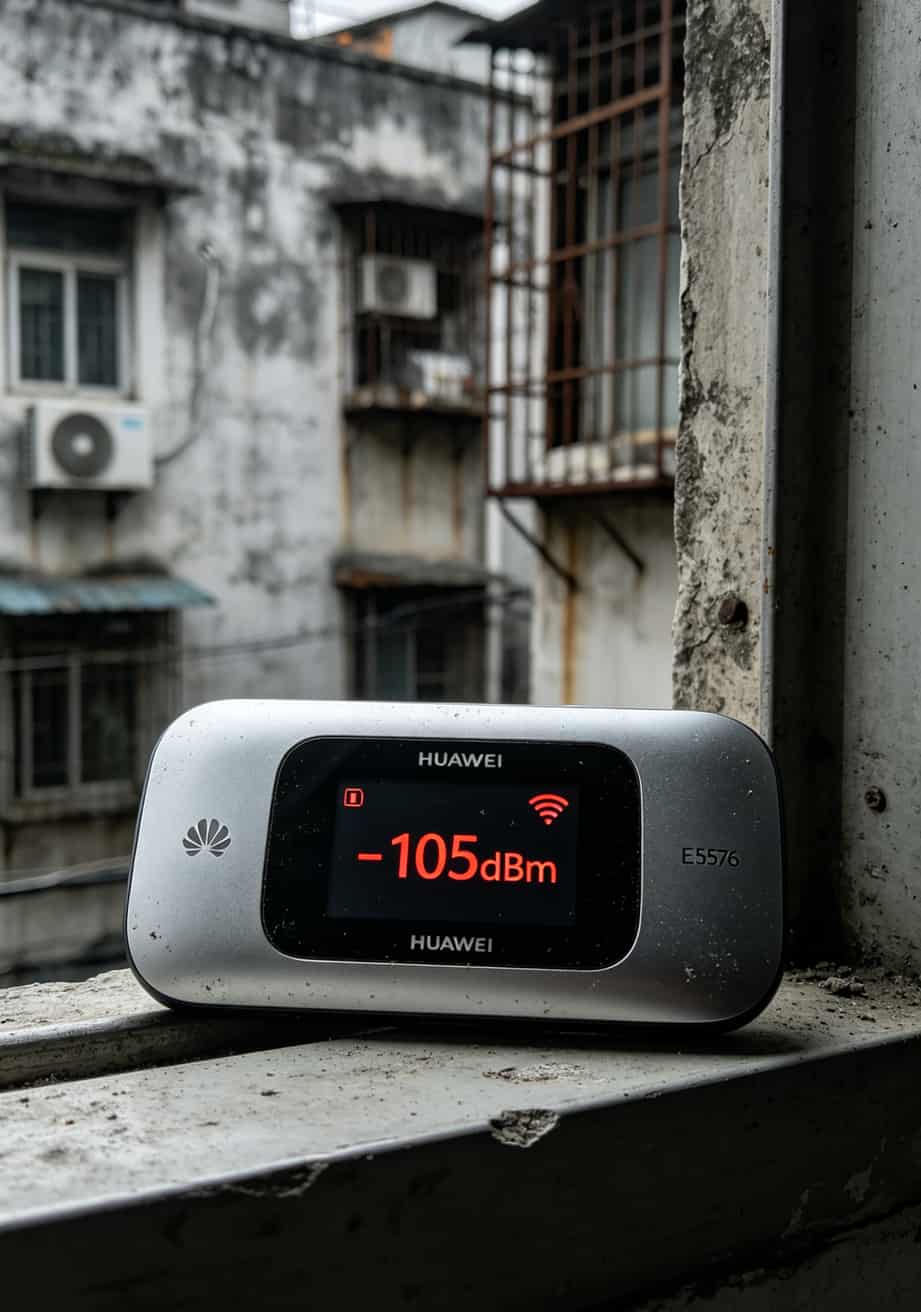 29元流量卡有什么套路吗?我在城中村实测3个月,帮你踩了所有坑 华为随身WiFi后台信号强度界面显示-105dBm