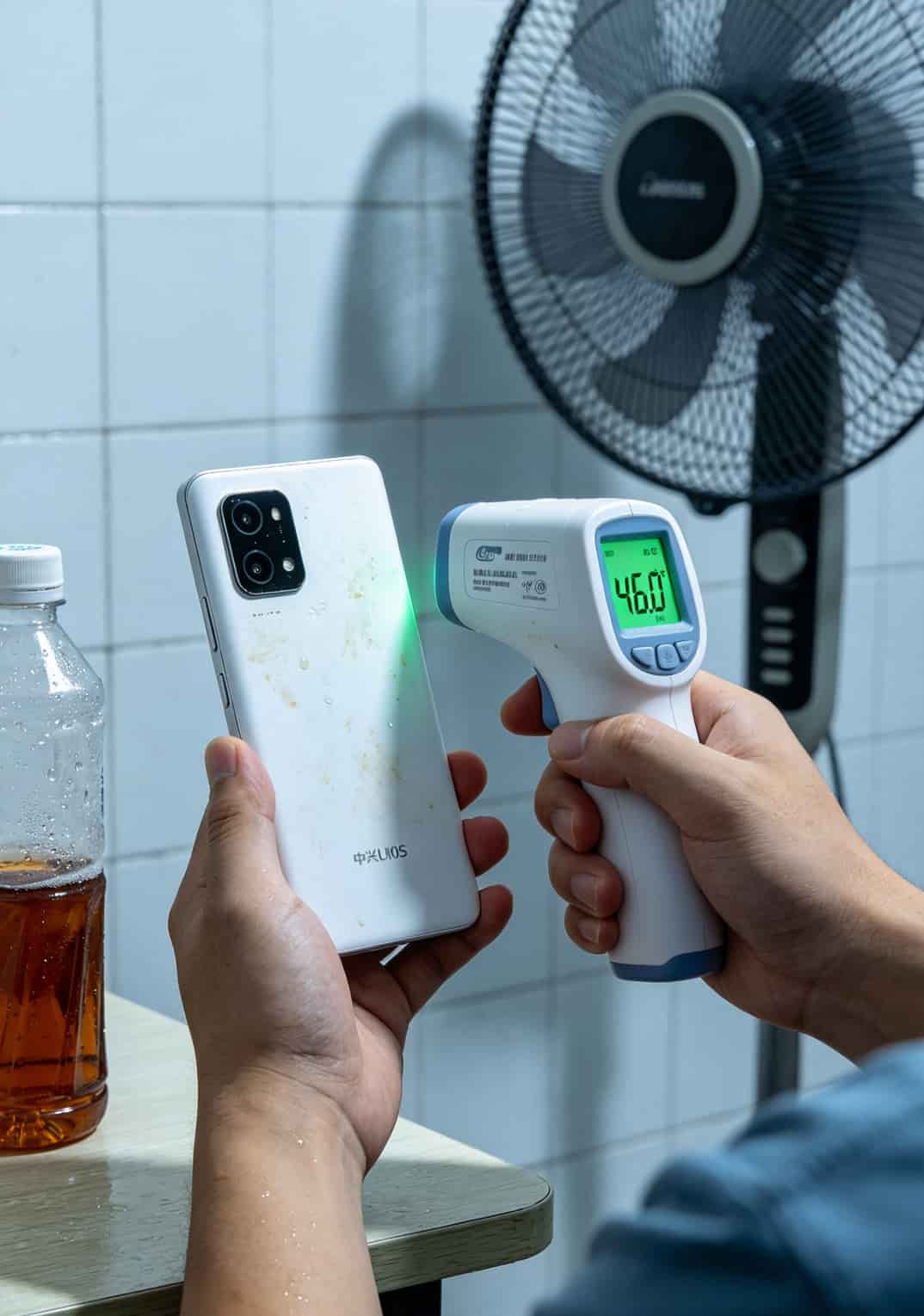 红外测温仪显示随身WiFi表面温度46度