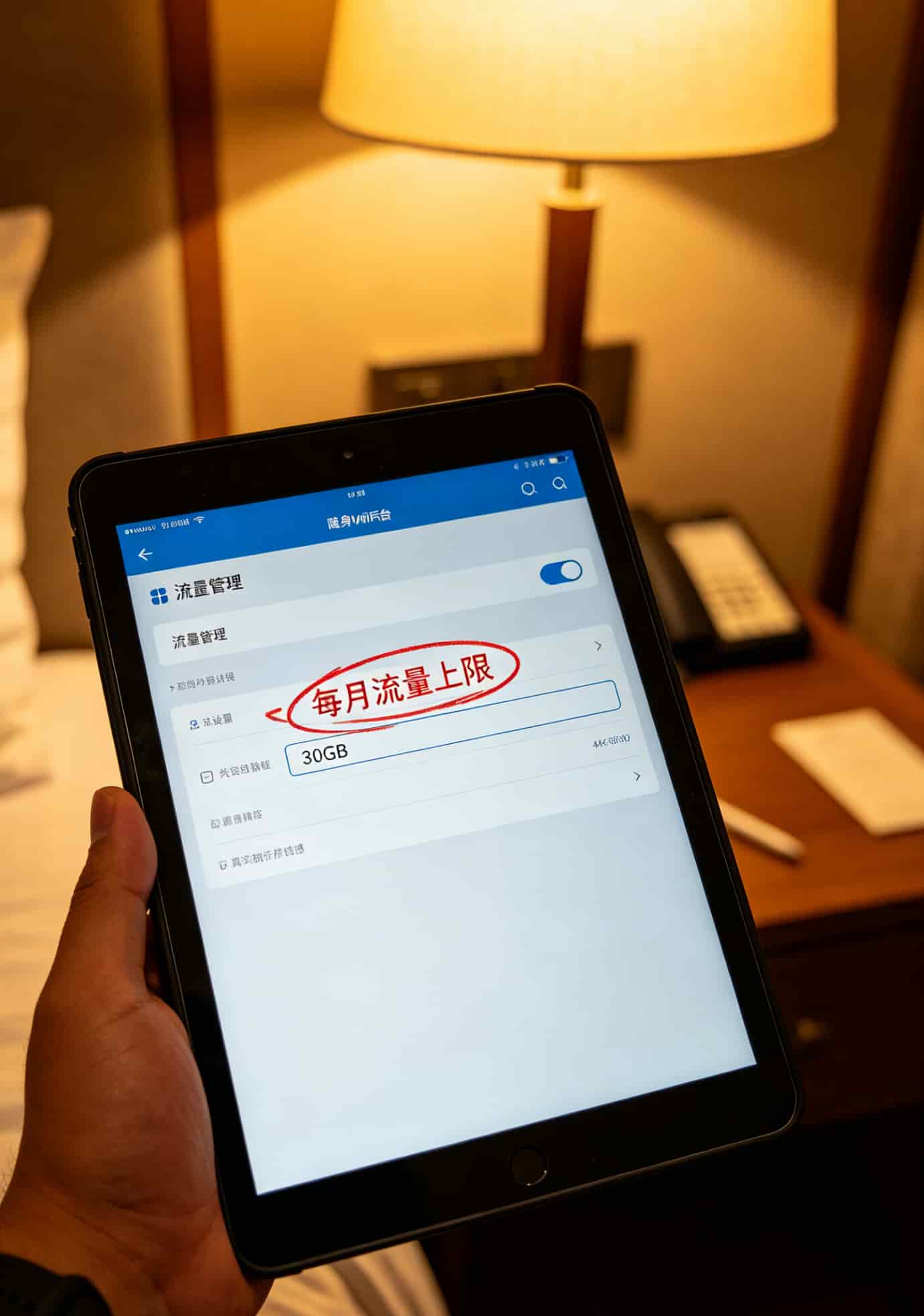 掏心窝子劝一句:办5元月租移动流量卡前,先把华为随身WiFi这7个坑躲开 华为随身WiFi流量限额设置界面,红框标出设置步骤