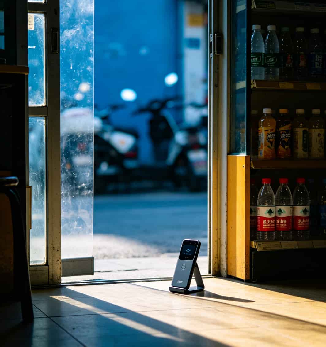 随身WiFi摆放在商铺门口靠近窗户的位置