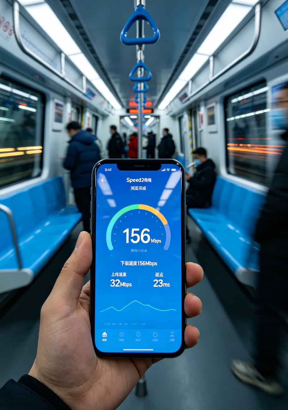 郑州地铁2号线上手机测速截图，显示下载速度156Mbps
