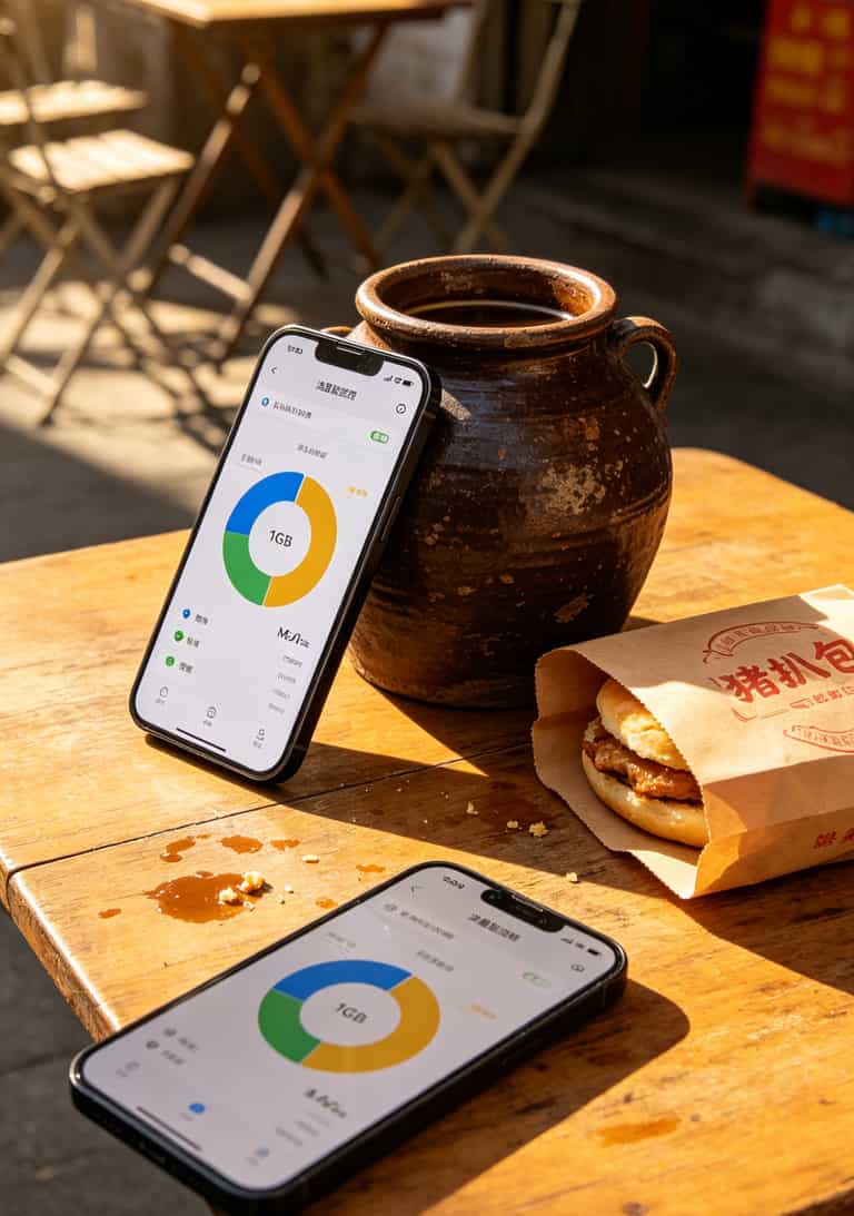 手机流量监控APP截图，显示1GB流量分配比例扇形图