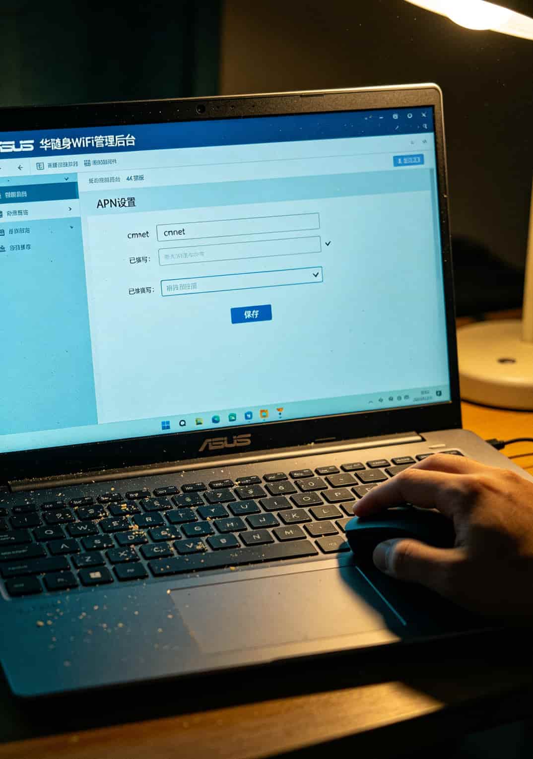 华硕随身WiFi+霸王卡流量卡折腾记:激活、避坑、省钱全在这儿了 华硕管理后台APN设置界面,填写cmnet参数