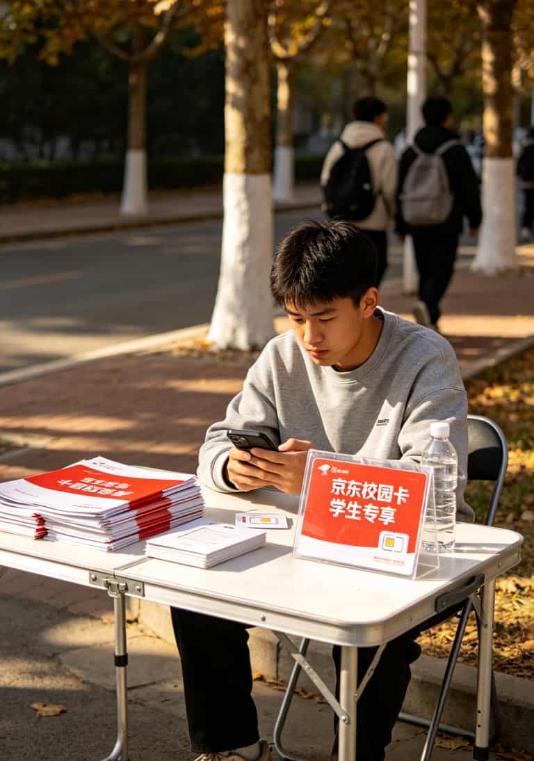办个校园卡踩了4次坑,才发现办理流量卡需要什么(附学生实测) 郑州某高校京东校园卡线下推广摊位实拍