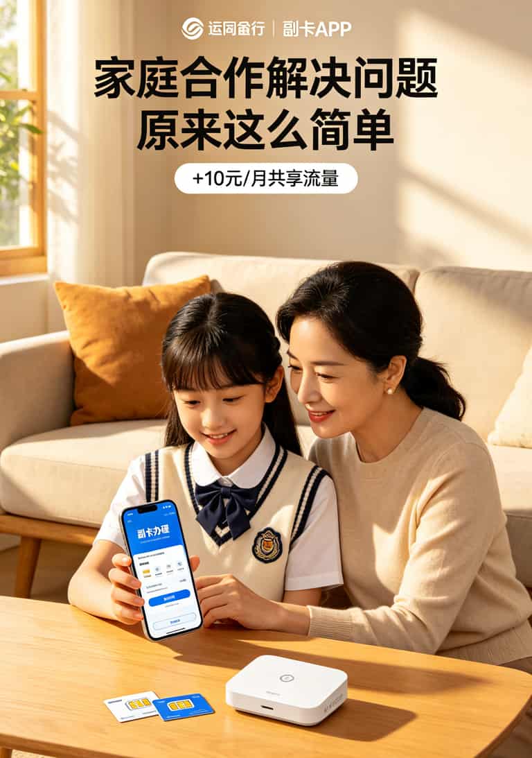 父母与孩子讨论手机套餐，副卡方案示意