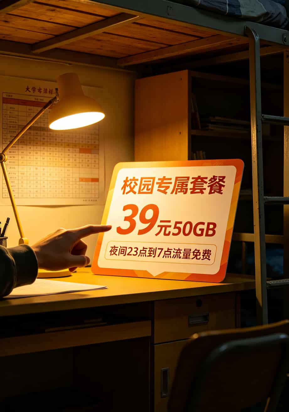 搜遍全网办流量卡网址,不如先看这篇:赞随身WiFi激活/套餐/信号全避坑(附真人实测) 校园套餐宣传图,标注夜间免费时段