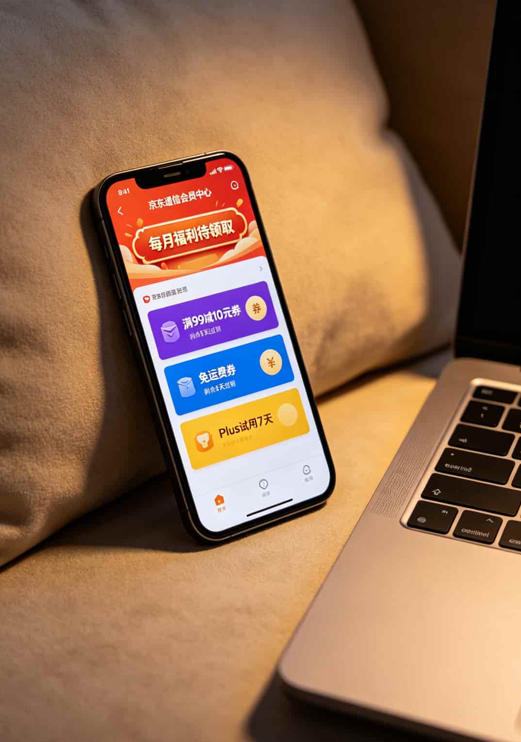 京东App绑定京东通信手机号后的会员福利领取页面截图