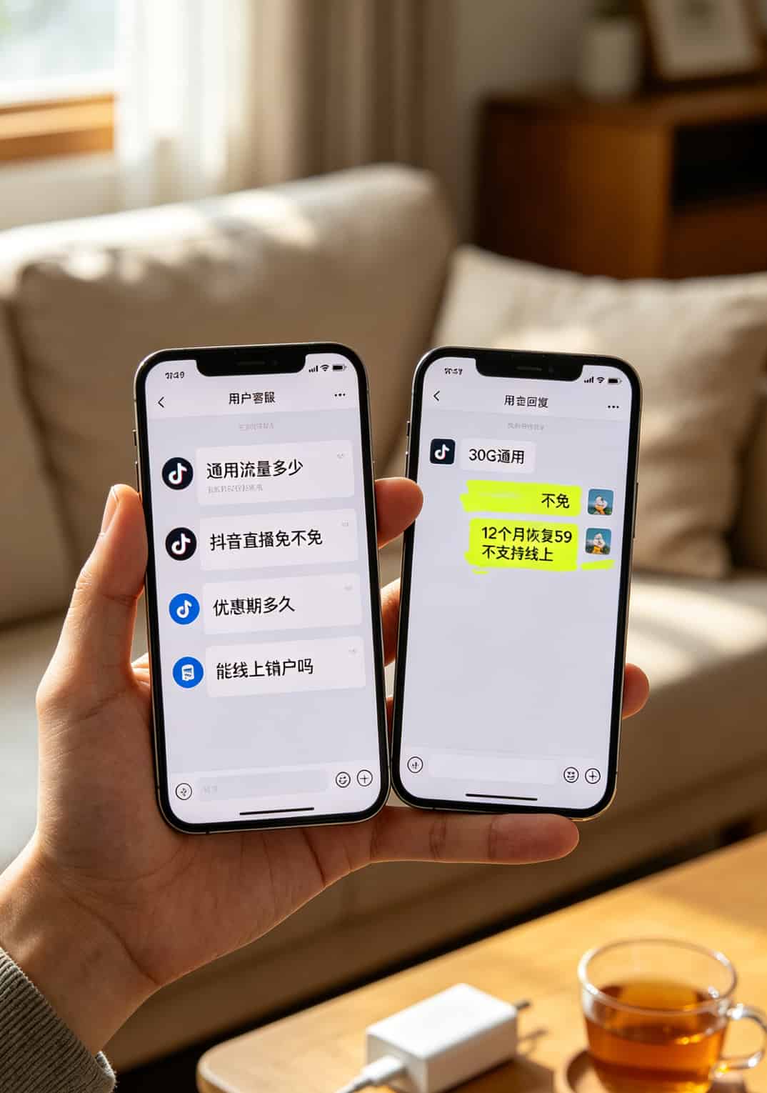 手机截屏显示客服聊天记录，四句提问和客服的回复
