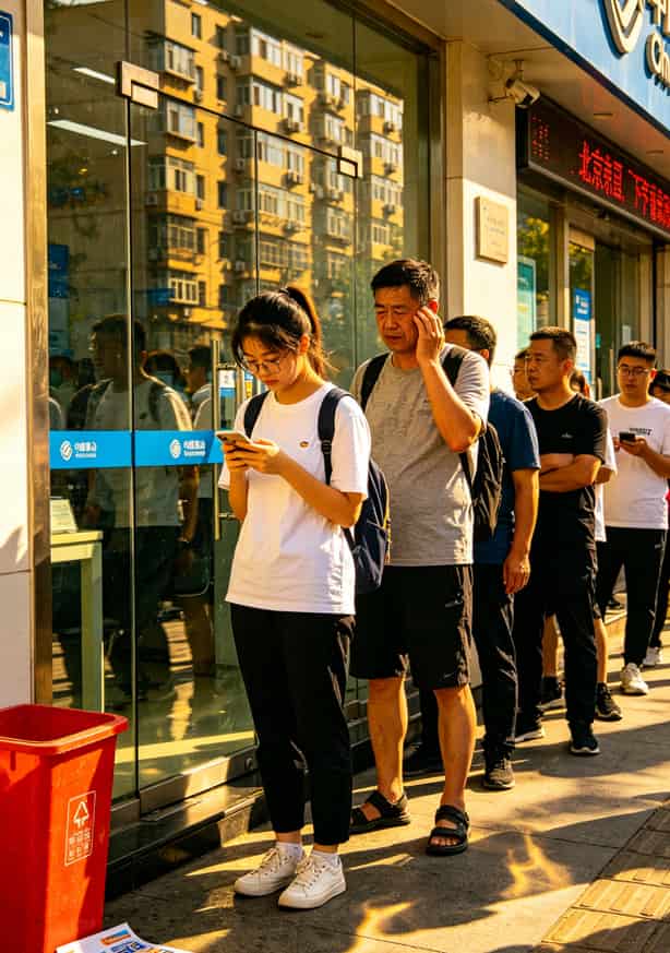 北京移动营业厅门口排队办卡的人群
