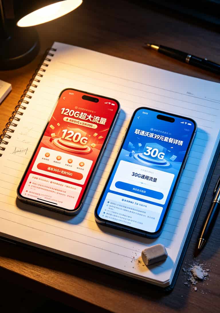 北京手机流量卡什么比较好?我被坑了800块之后总算整明白了(附实测数据+避坑地图) 手机流量套餐详情页中定向流量与通用流量的占比对比图表