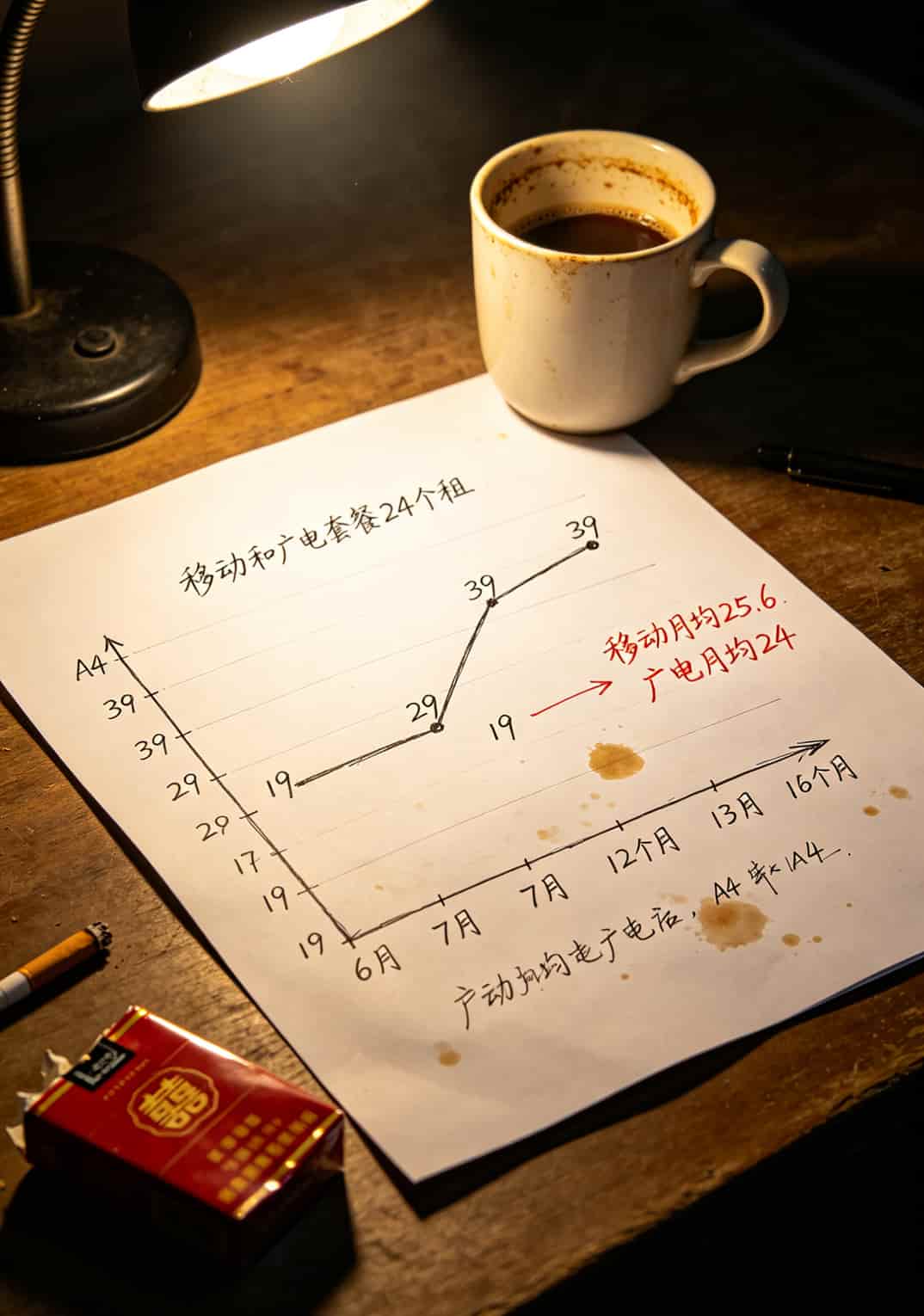 两款套餐24个月月租变化对比折线图