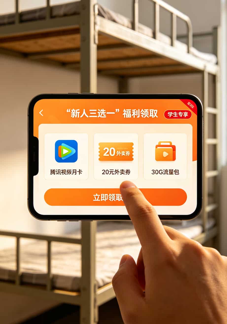 跑了三趟营业厅,终于搞明白不限速流量卡哪个最划算(附10张实测截图位置) 京东校园卡新手三选一福利页面,视频会员、外卖券、流量包