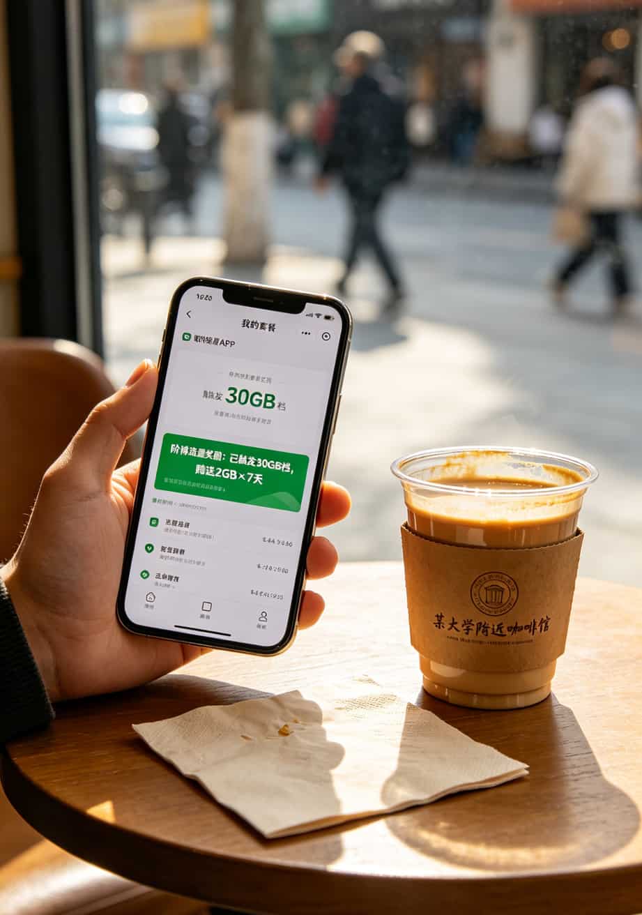 中国联通APP“我的套餐”页面截图，圈出“阶梯流量奖励已触发30GB档”