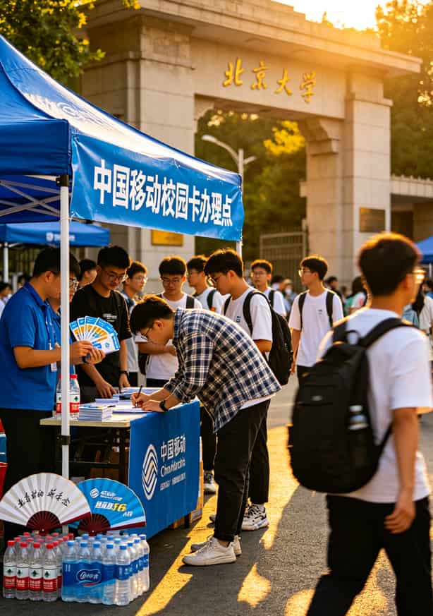 北京高校校园卡办理摊位排队现场