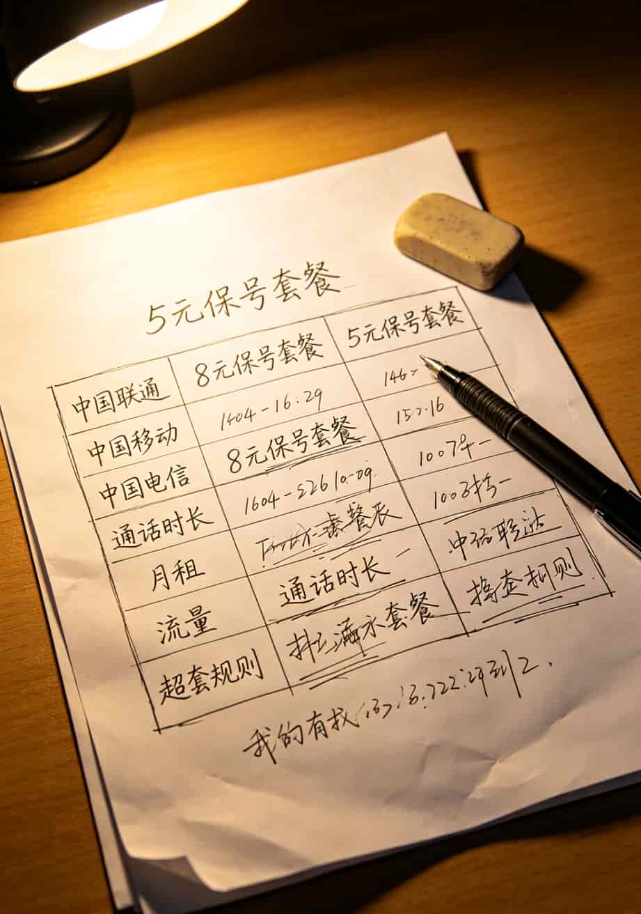 三家运营商保号套餐对比表格