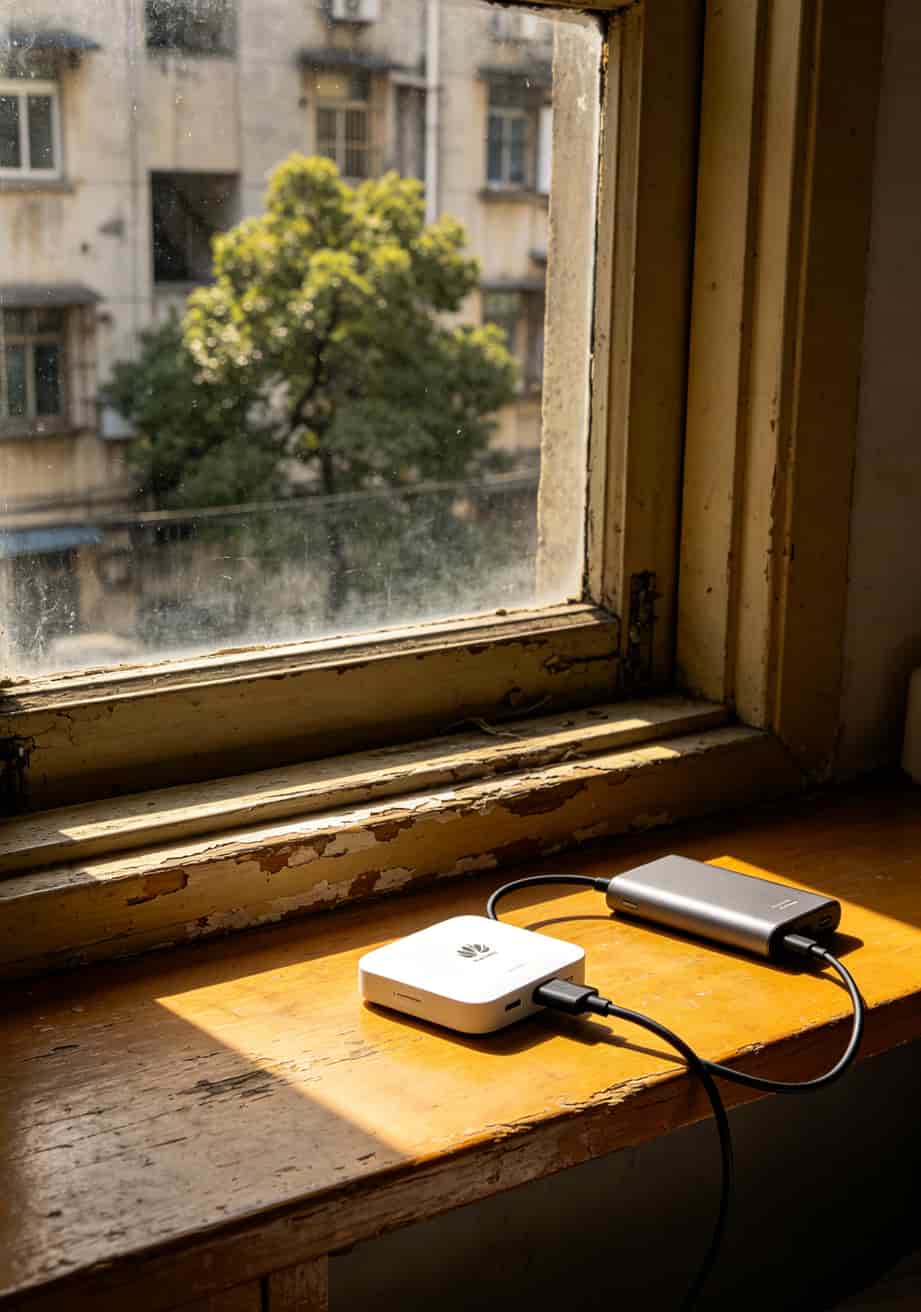 踩了大半年坑才搞懂:随身WiFi这么选最划算,**19元200g通用流量卡**真能省出一个亿 长沙雨花区老小区卧室里,一个华为随身WiFi设备插着充电宝放在窗台上